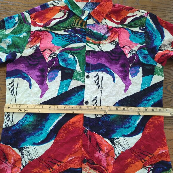 JOGAL Shirt size Large short sleeve Colorful Abstract Print Button-Up - Picture 8 of 11